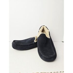 Men's UGG Ascot Moccasin Slippers Size 10 Suede Slip On Shoes dark blue